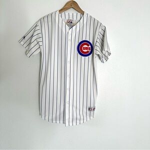 Chicago Cubs Derrek Lee #25 Jersey Mens XL Blue Majestic Striped MLB Baseball